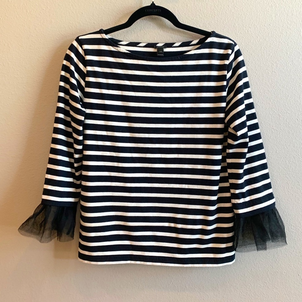 J.Crew 3/4 sleeve with ruffle netting trim